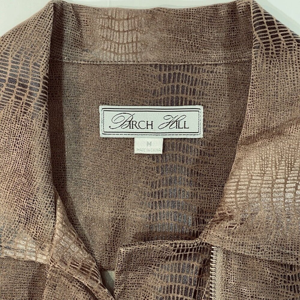 BIRCH HILL Snakeskin Moto Trucker Jacket Women Medium Brown Multi Faux‎ Suede - Picture 9 of 14